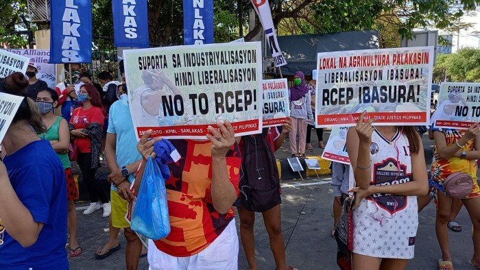 MASIPAG and allies took action against the RCEP free trade agreement, of which the Philippines has been a part since last year. Farmer.inn.and fear it will limit their sate sovereignty.